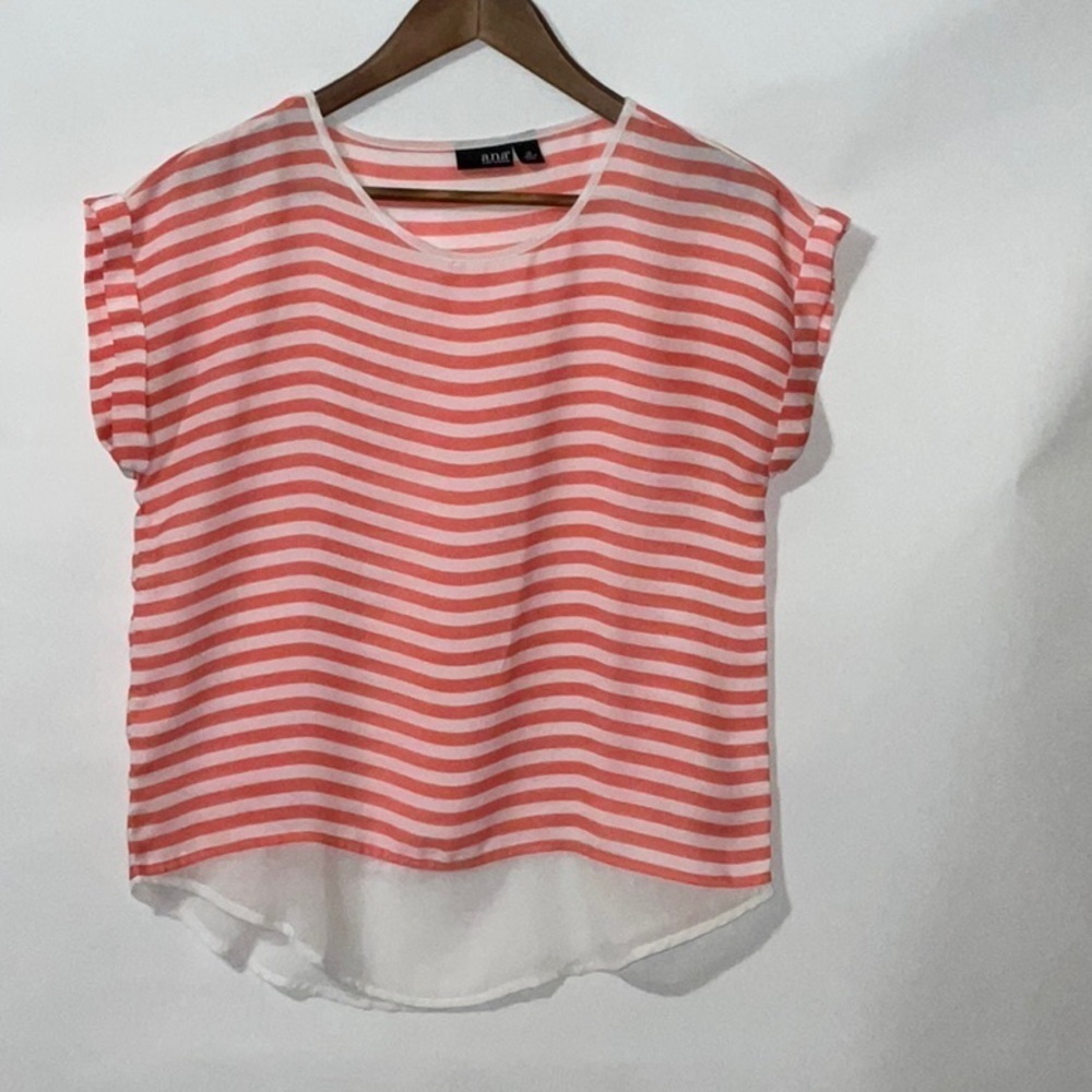 Cute Blouse. Pinkish/Peach Stripes.